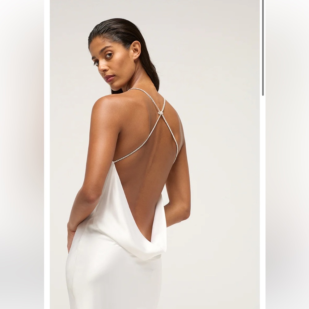 Michael Lo Sordo White Backless Cowl Wedding Dress with Delicate Straps